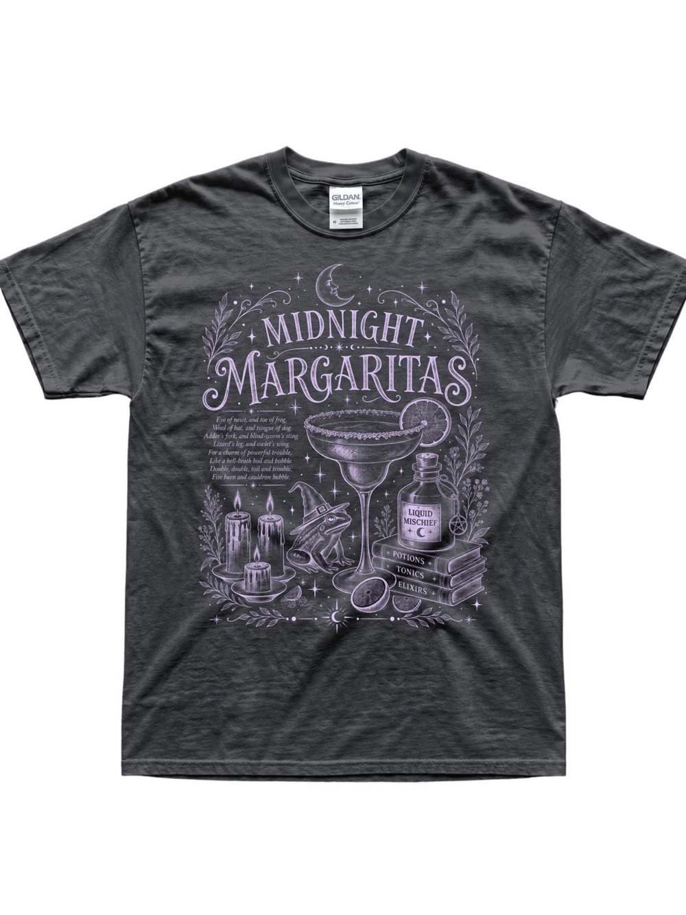 Gildan Dark Heather Midnight Margaritas Witchy Graphic Tee Practical Magic Tee